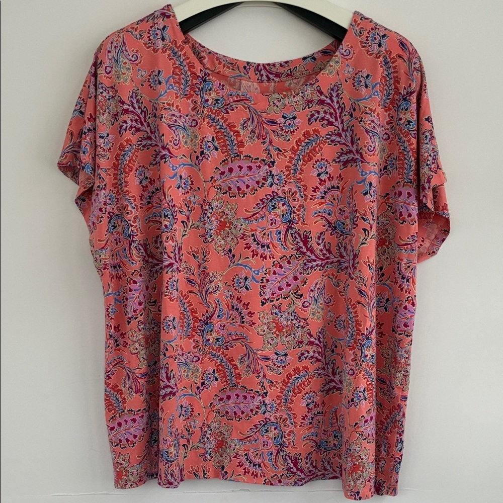 J. Jill Luxe Supima Scoop Neck Tee Blouse Top in Coral Cotton Tencel Blend 2X